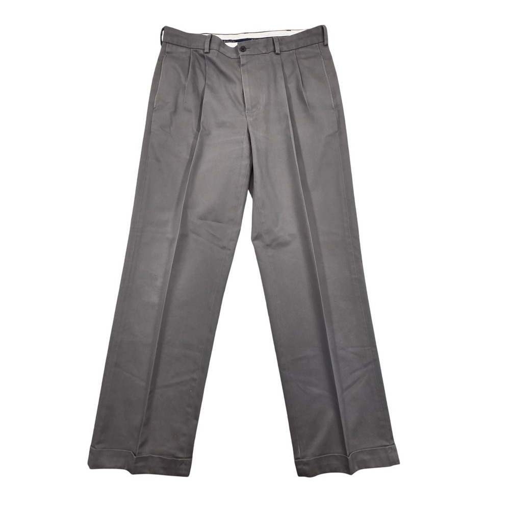 Brooks Brothers Advantage Chino Elliot Gray Pleated Pants Mens 36x32 Cuffed Hem